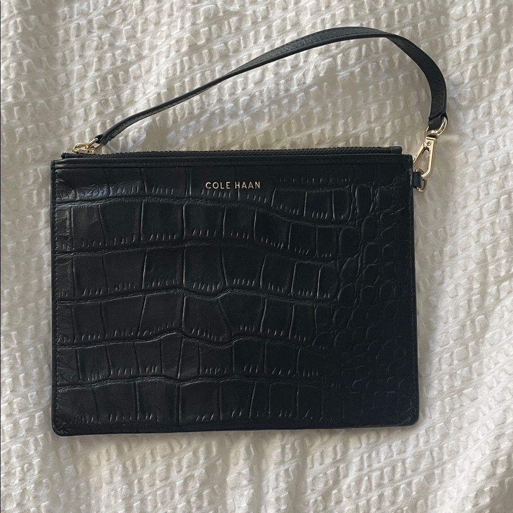Cole Haan Black Embossed Leather Wristlet